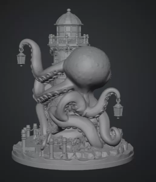 Octopus Lighthouse Keeper STL File for 3D Print - Model preview 13