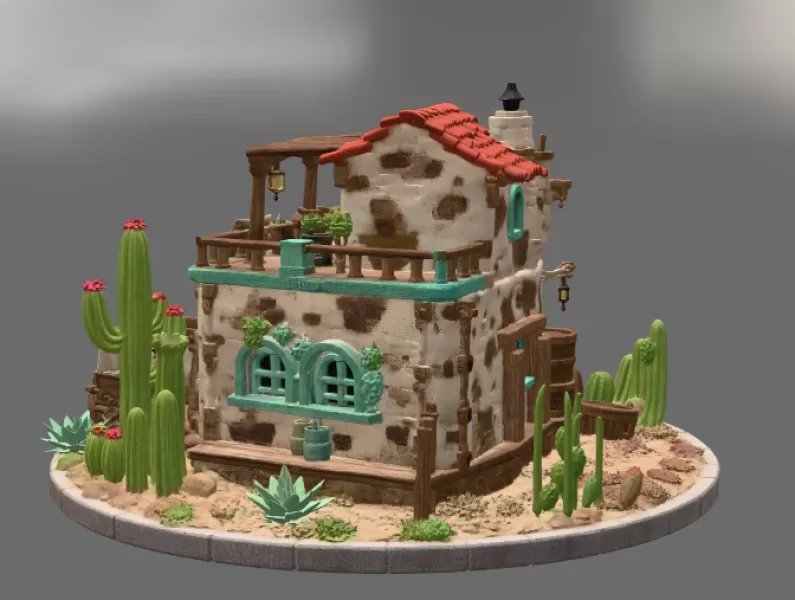 Desert Trading Post Fantasy Western Village STL File for 3D - Model preview 9