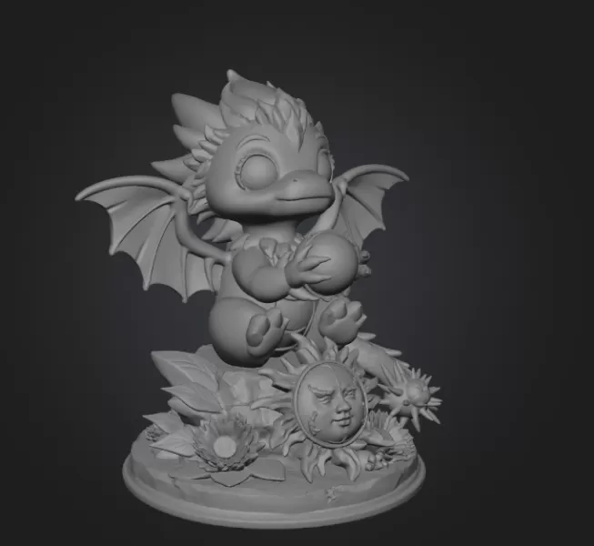 Sun Dragon STL File 3D Printable Fantasy Dragon Figurine - Model preview 13