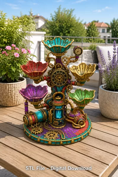 Steampunk Clockwork Bowl Organizer STL File for 3D Print - Model preview 2