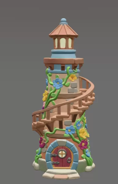 Fantasy Spiral Tower House STL File 3D Printable Fairy Tower - Model preview 3
