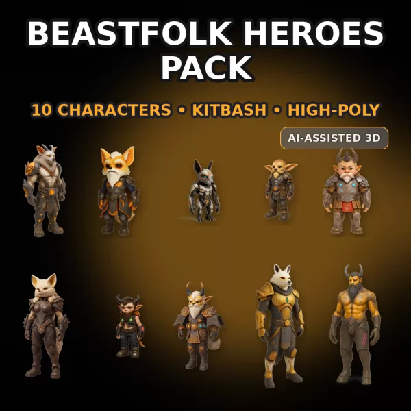 Beastfolk Heroes Pack (10 Characters) – High-Poly Kitbash - Model preview 1