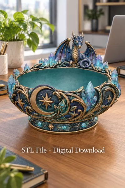Celestial Crystal Dragon Bowl STL File for 3D Print - Model preview 4