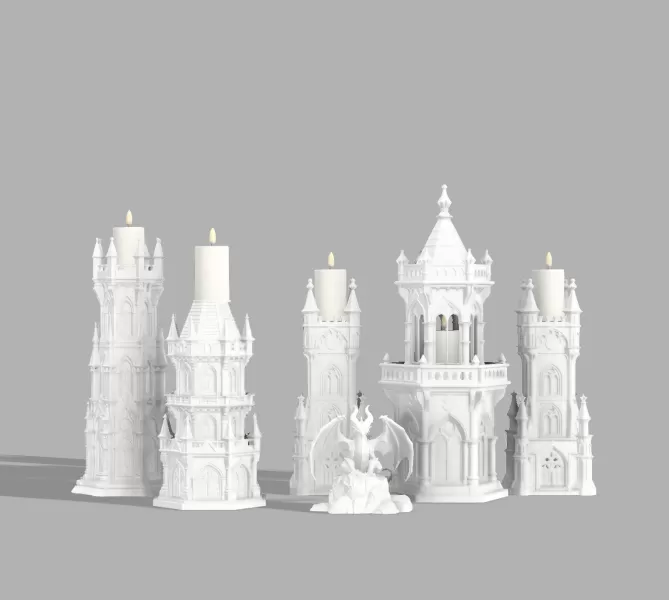 Complete Gothic Castle Set - 4 Towers + Dragon - Model preview 2