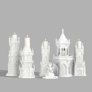 Complete Gothic Castle Set - 4 Towers + Dragon - Model thumbnail 2