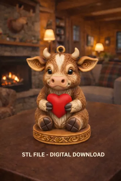 Cute Cow with Heart – 3D Printable STL File - Model preview 2