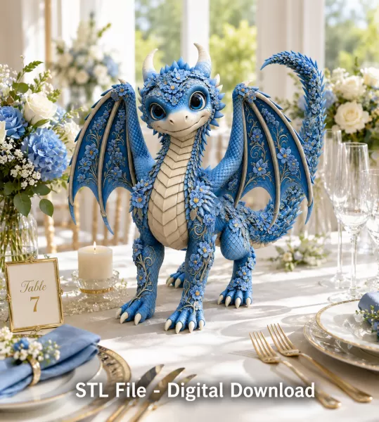 Azure Blossom Dragon STL File for 3D Print - Model preview 1