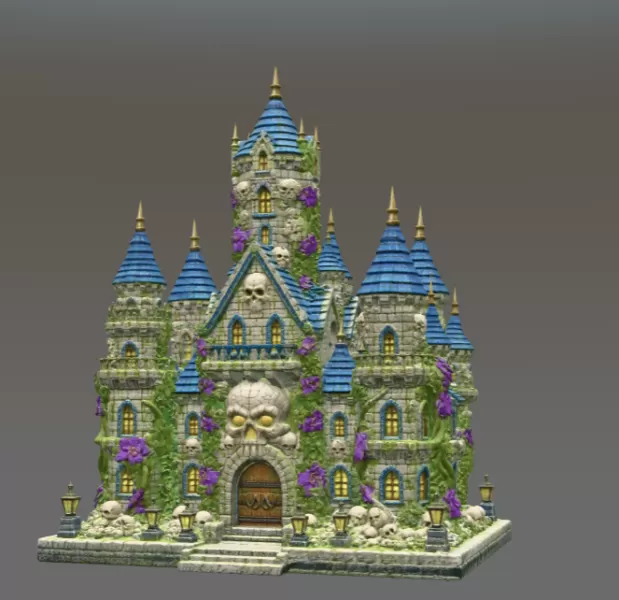 Skull Bloom Castle STL File for 3D Print - Model preview 4