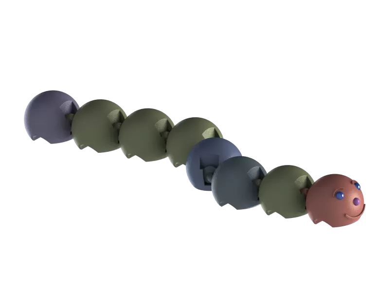 Smiling Modular Caterpillar – Flexible Articulated Fidget Toy - Model preview 1