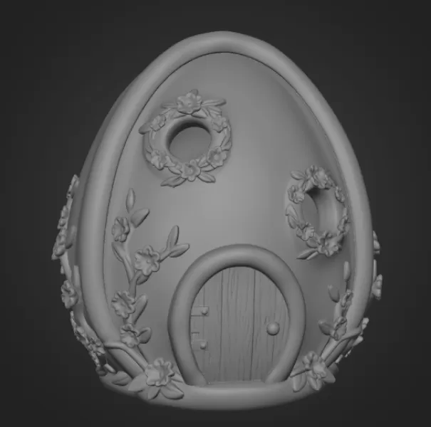 Floral Fantasy Egg House - STL File 3D Printable - Model preview 8