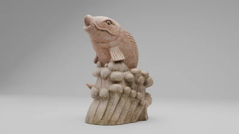 Stone Fish Sculpture -3D Model High-Quality PBR UV Mapped - Model preview 5