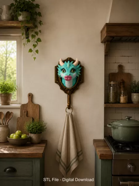 Funny Kiss Dragon Wall Hook STL File for 3D Print - Model preview 1
