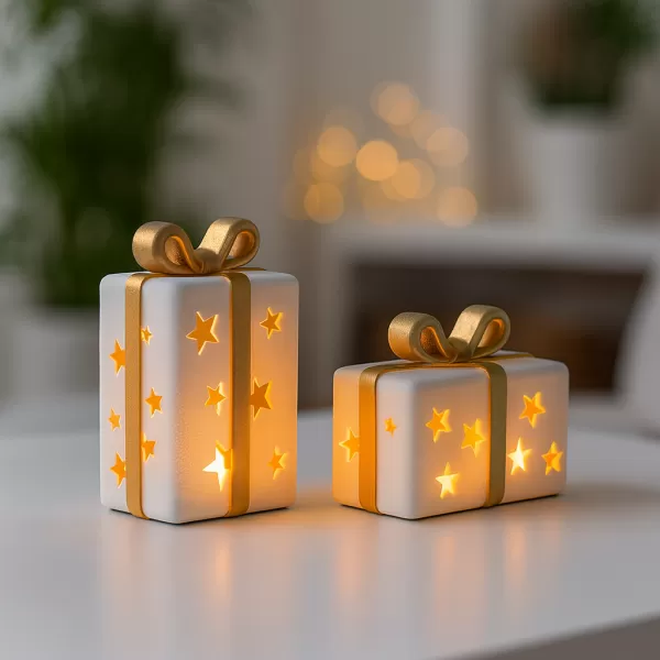 Gift Box Candle Holder Set | Star Cutout Holiday Decor - Model preview 8