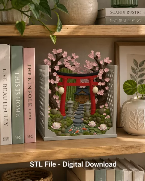 Sakura Sanctuary Book Nook STL File for 3D Print - Model preview 1