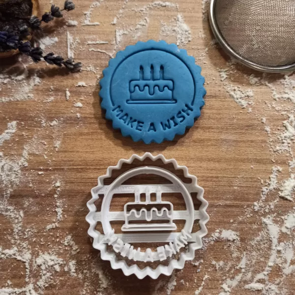 Happy Birthday Cake Cookie & Clay Cutter, With Make a Wish Text - Model preview 2