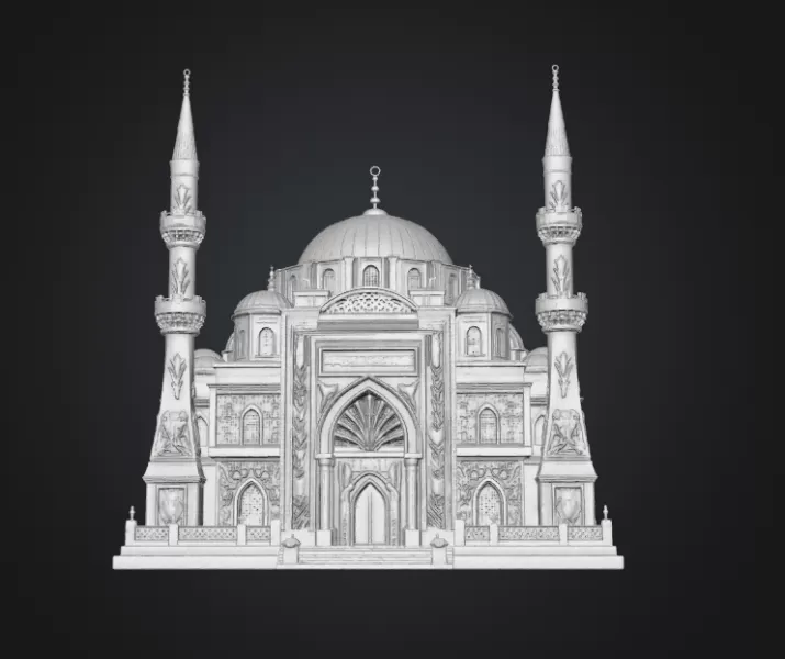 Blue Dome and Twin Minaret Architecture STL File for 3D Print - Model preview 14