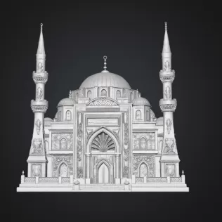 Blue Dome and Twin Minaret Architecture STL File for 3D Print - Model thumbnail 14