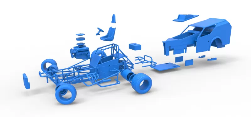 Vintage Dirt Modified stock car V7 while turning Scale 1:25 - Model preview 28