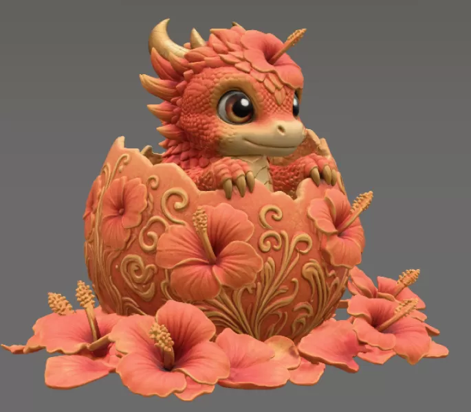 Hibiscus Hatchling Dragon STL File for 3D Print - Model preview 12