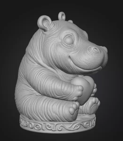 Cute Hippo Pendant — Heart Holding Figurine - Model preview 4