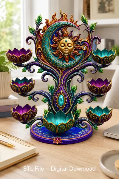 Celestial Sun and Moon Organizer STL File for 3D Print - Model preview 1