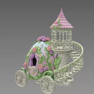 Floral Fantasy Egg Tower Carriage – STL File 3D Printable - Model thumbnail 6