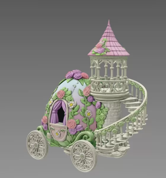 Floral Fantasy Egg Tower Carriage – STL File 3D Printable - Model preview 6