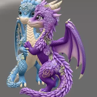 Romantic Floral Dragon Couple STL File for 3D Print - Model thumbnail 9