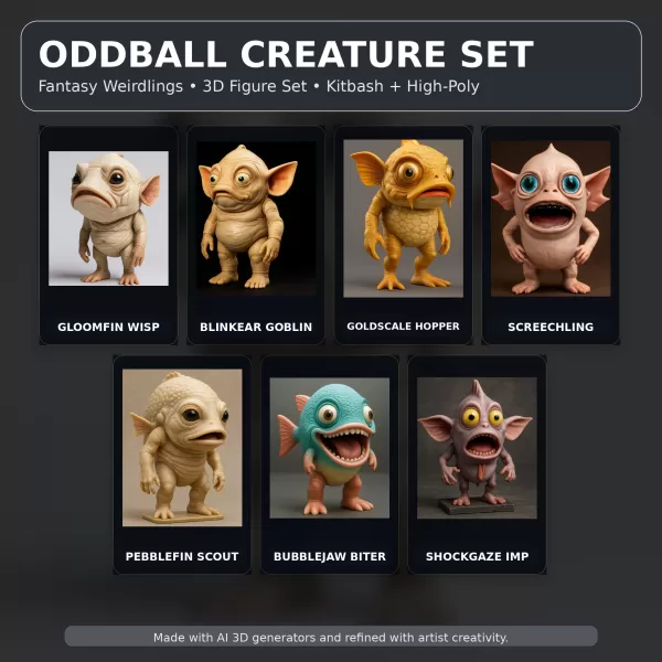 Oddball Creature Set – Fantasy Weirdlings Kitbash High-Poly 3D - Model preview 1