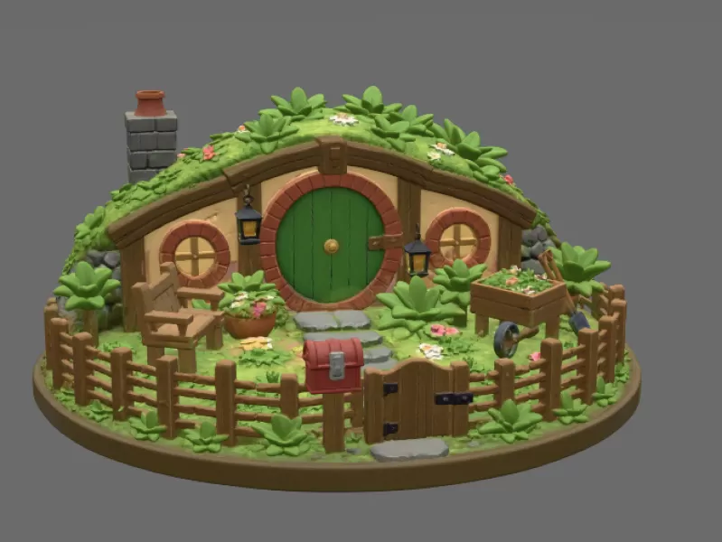 Cozy Hobbit Garden Cottage STL File for 3D Print - Model preview 5