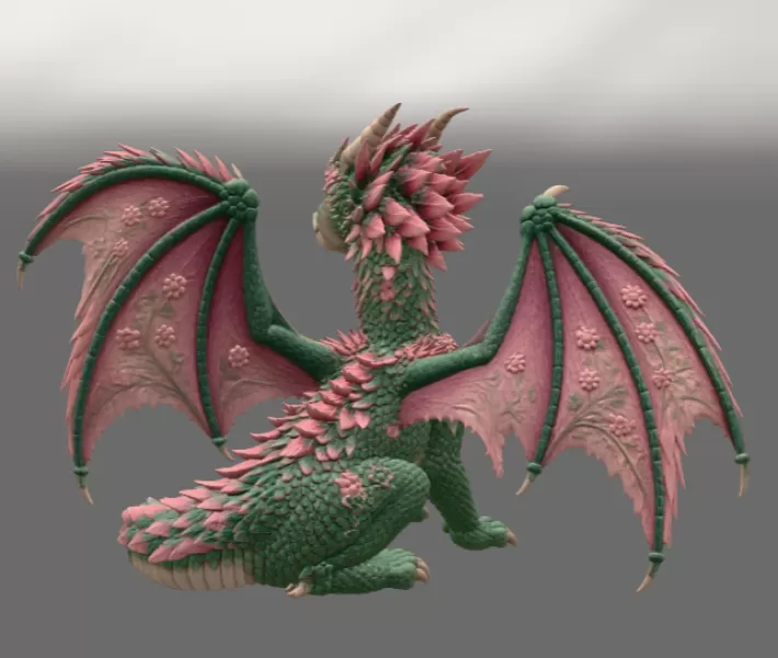 Blossom Meadow Dragon STL File for 3D Print - Model preview 6
