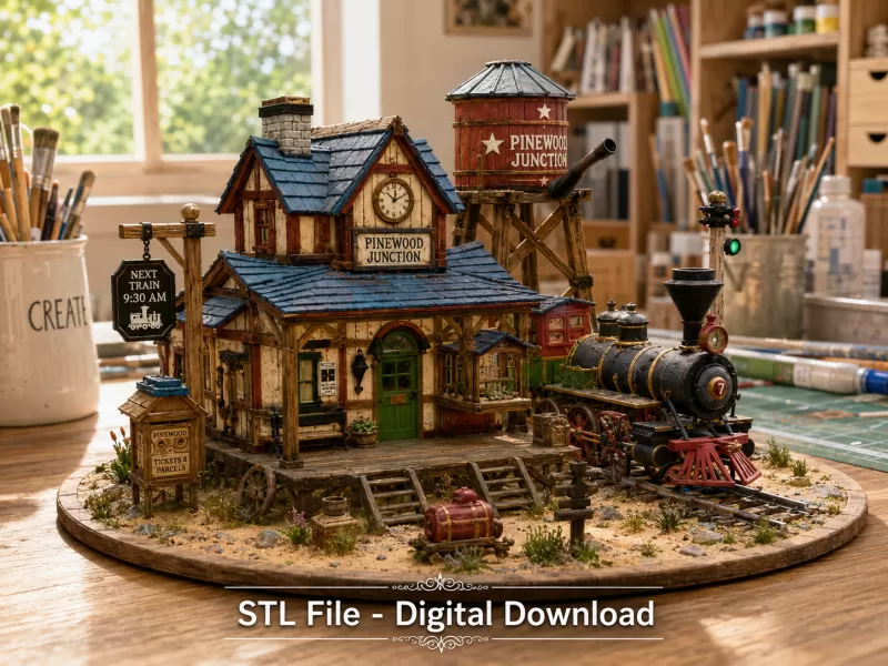 Pinewood Junction Railway Station STL File for 3D Print - Model preview 4