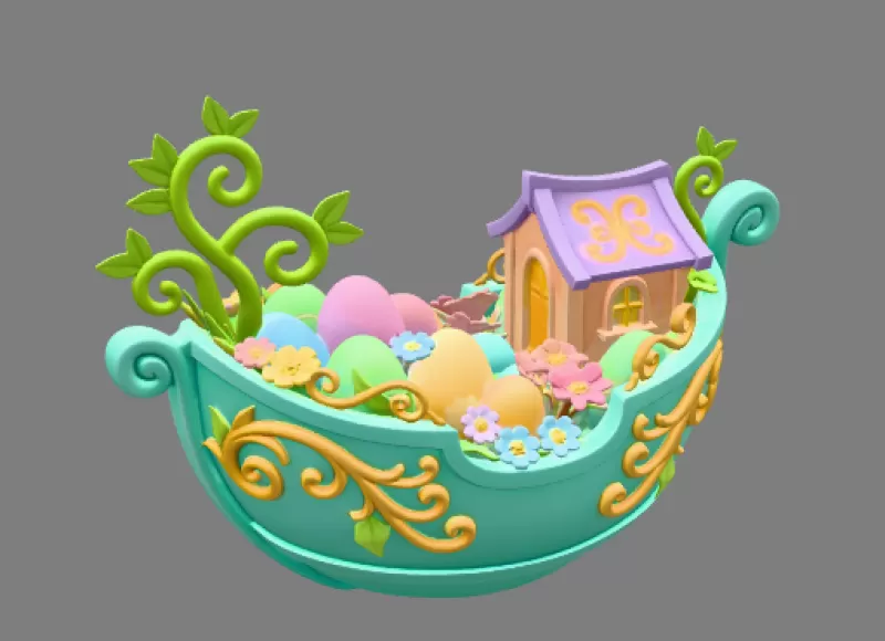 Fantasy Easter Egg Boat STL File– 3D Printable Easter Decoration - Model preview 3