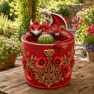 Crimson Poppy Dragon Planter STL File for 3D Print - Model thumbnail 2