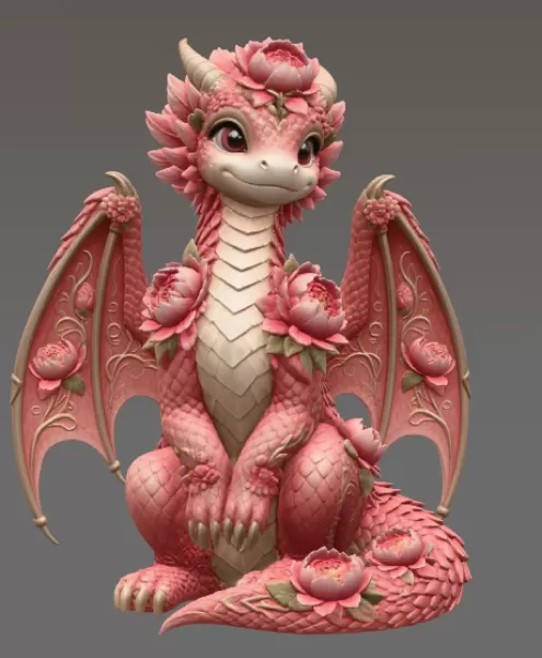 Rosé Bloom Dragon STL File for 3D Print - Model preview 8