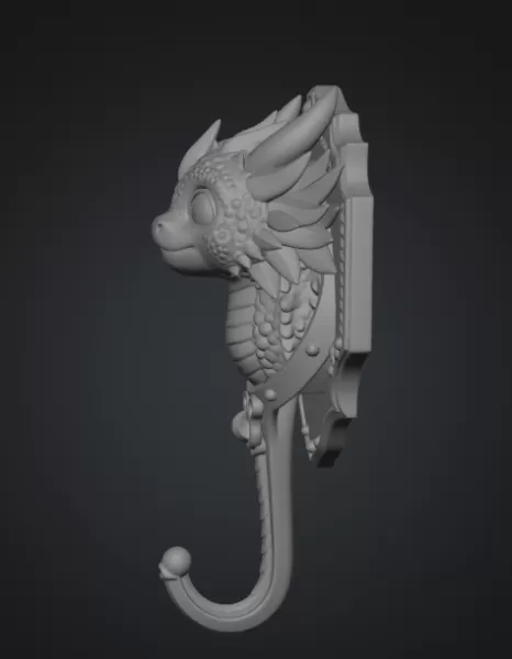 Cute Dragon Wall Hook – STL File for 3D Printing - Model preview 10