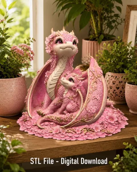 Cherry Blossom Dragon Family STL File for 3D Print - Model preview 1