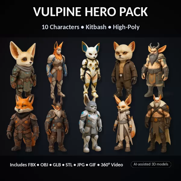 Vulpine Heroes Bundle – 10 Stylized Fantasy + Sci-Fi Characters - Model preview 1