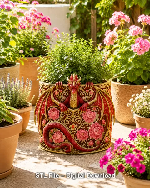 Ruby Rose Dragon Planter STL File for 3D Print - Model preview 3