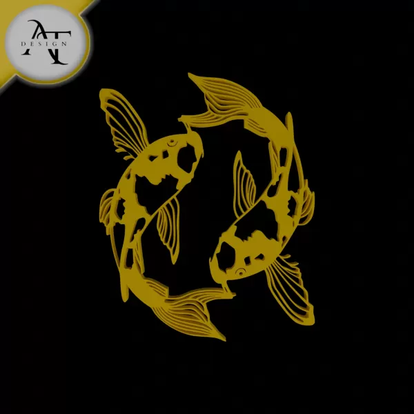 Yin and Yang Fish - Silhouette - 2D Wall Art Decor - Model preview 1
