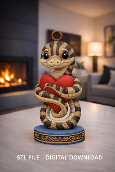 Cute Snake with Heart – 3D Printable STL File - Model preview 2
