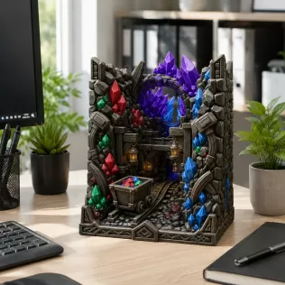 Fantasy Mining Tunnel Book Nook STL File for 3D Print - Model thumbnail 3