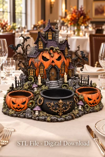 Haunted Pumpkin House Organizer STL File for 3D Print - Model preview 4