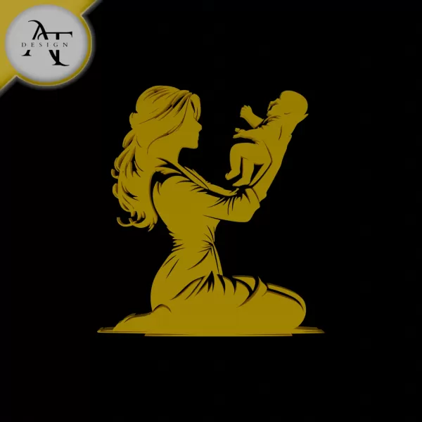 Mom and child - Silhouette - 2D Wall Art Decor - Model preview 1