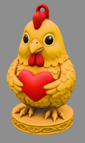 Cute Chicken / Rooster Pendant — Holding Heart - Model preview 6