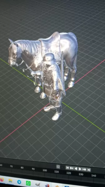 German Mounted Soldier with Horse – Historical Resin STL Figure - Model preview 3