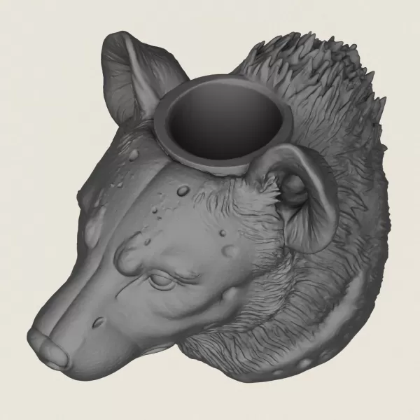 Hyena Face Vase Print Ready 3D Model - Model preview 2
