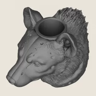 Hyena Face Vase Print Ready 3D Model - Model thumbnail 2