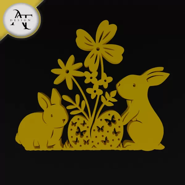Easter bunnies - Silhouette - 2D Wall Art Decor - Model preview 1