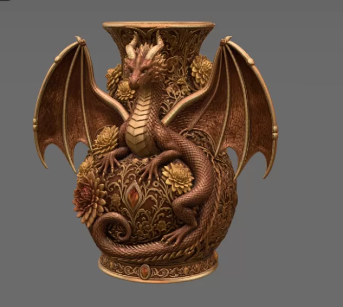 Crimson Floral Dragon Vase STL File for 3D Print - Model preview 6